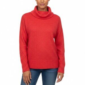 On 34th Wool Blend Red Cable Knit Sleeve Turtleneck Sweater Small